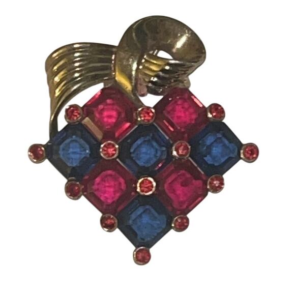 Vintage Rhinestones Mid-Century Brooch Gold-Tone Bow - Picture 1 of 10